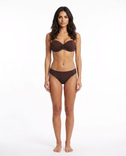 Γυναικείο μπικίνι μαγιό σε καφέ χρώμα με σούρες - Front View